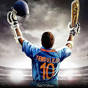 Sachin Tendulkar raising bat and helmet in blue jersey number 10 HD phone wallpaper