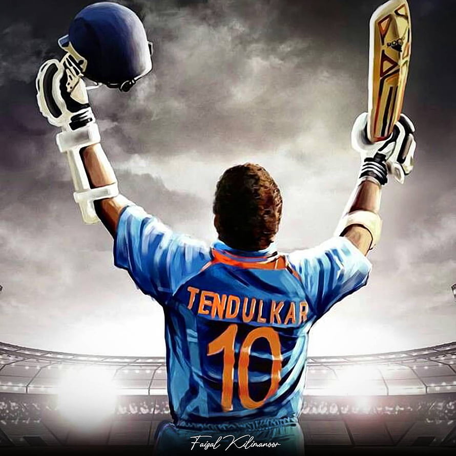 Sachin Tendulkar raising bat and helmet in blue jersey number 10 HD phone wallpaper