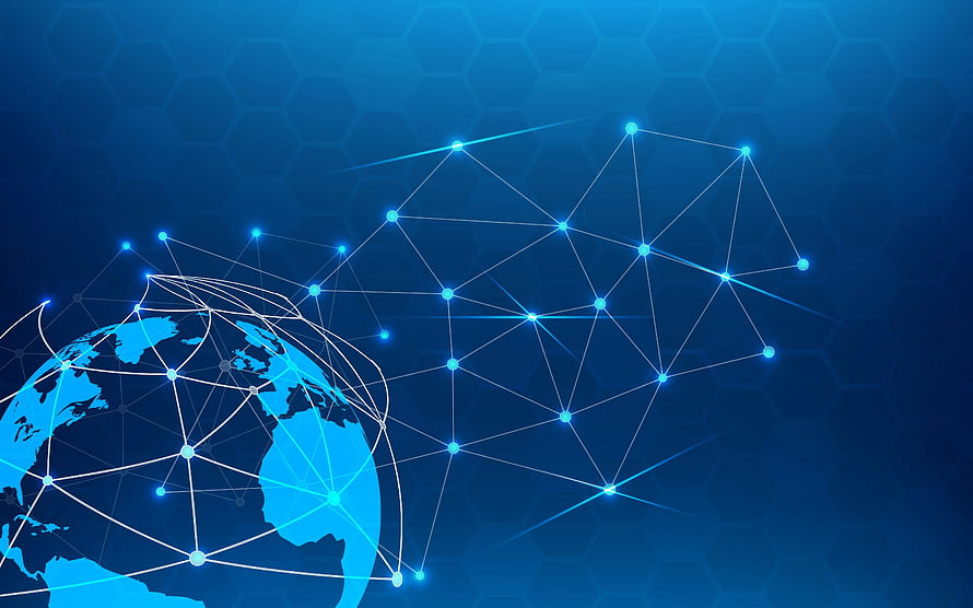 Global Digital Network Connectivity with Glowing Nodes and Hexagonal Tech Background HD wallpaper