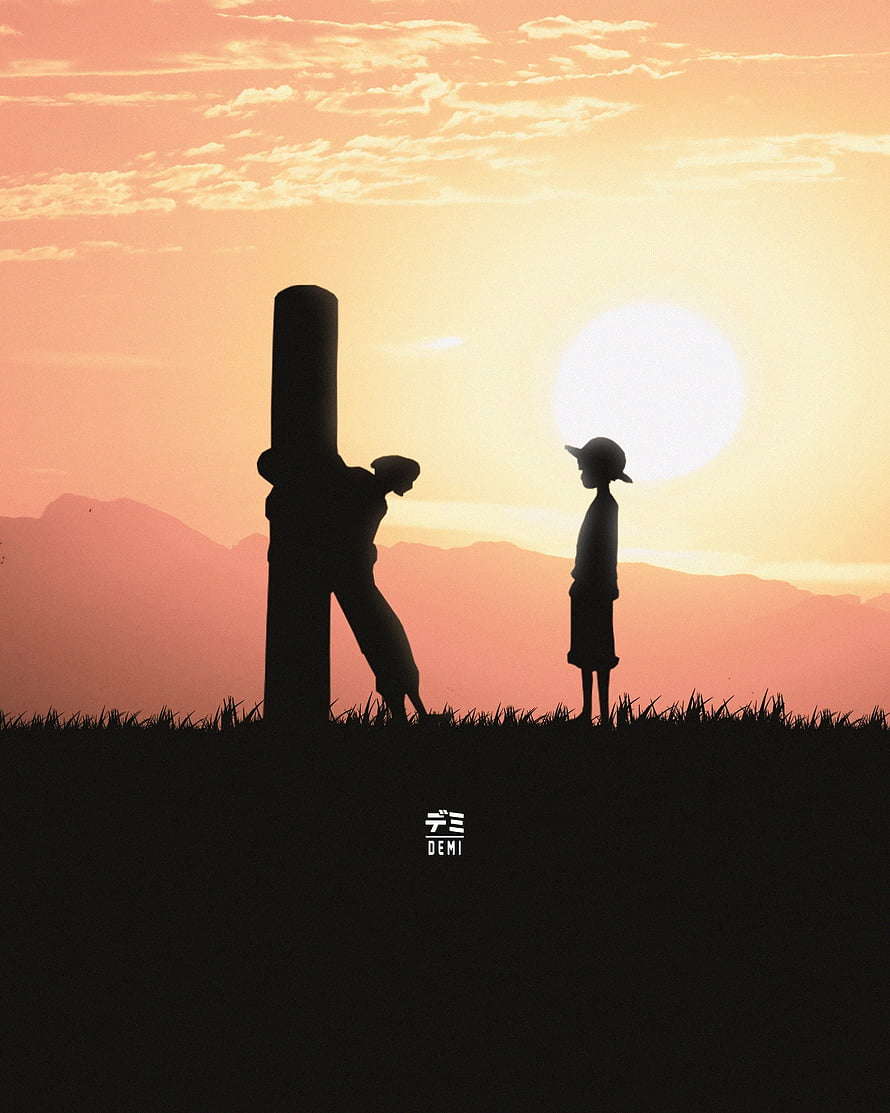 One Piece Silhouette Artwork of Luffy and Zoro at Sunset HD phone wallpaper