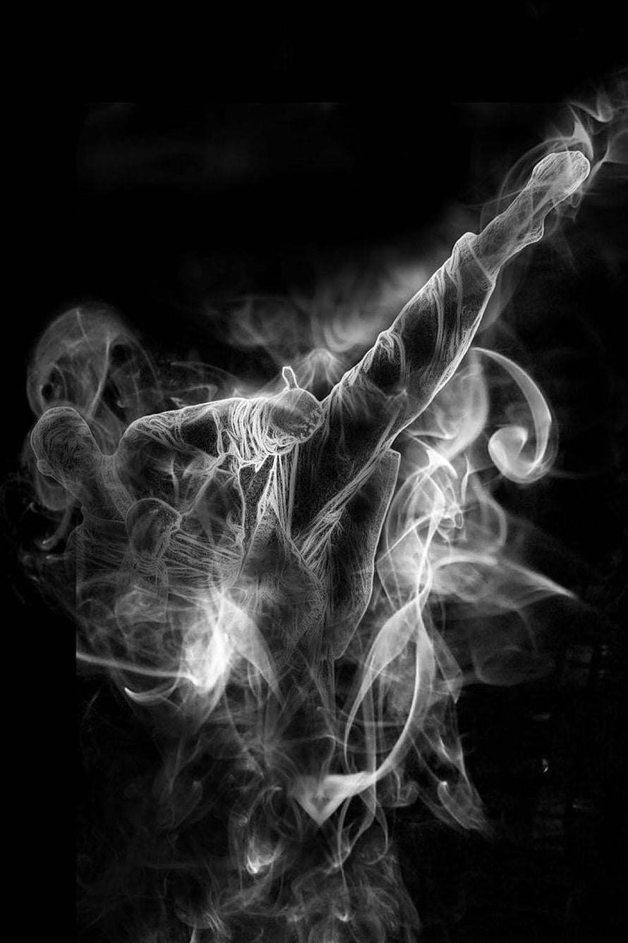 Abstract Smoke Sculpture Forming a Reaching Hand Against a Black Background HD phone wallpaper