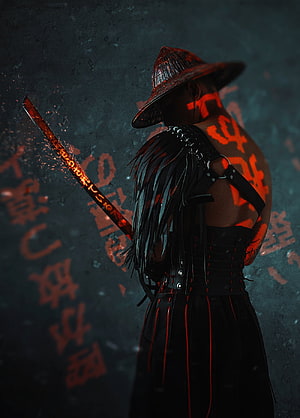 Dark Fantasy Samurai Warrior With Glowing Red Tattoos And Katana HD phone wallpaper