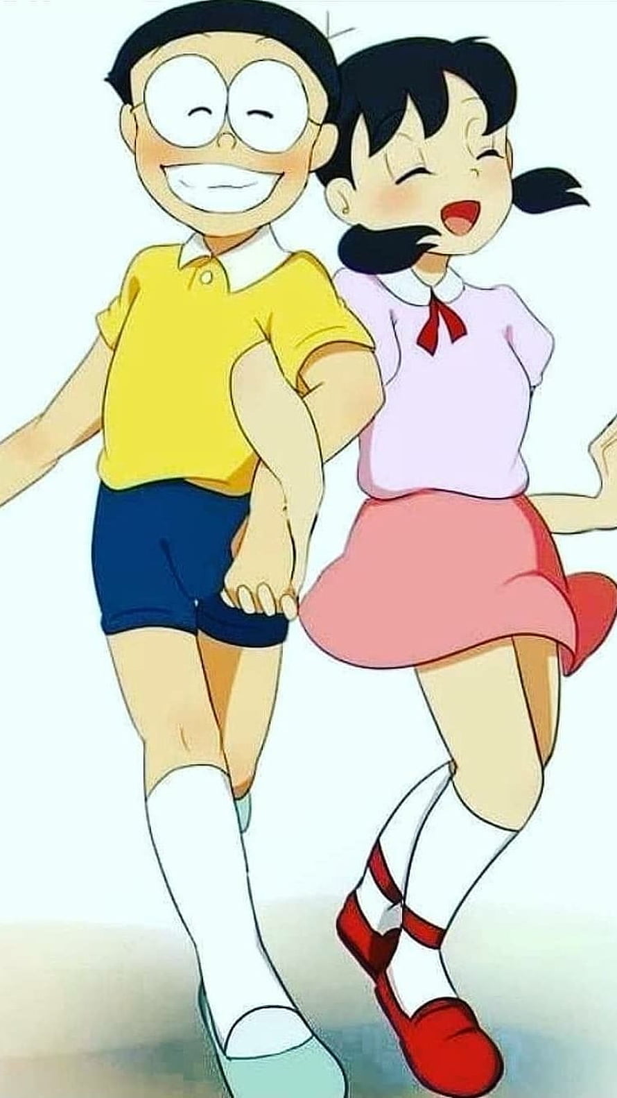Nobita and Shizuka Walking Together in Classic Doraemon Anime Style HD phone wallpaper