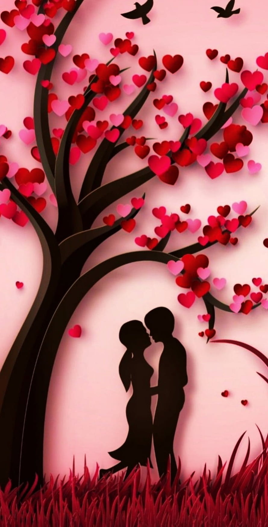 Romantic Valentine's Day Silhouette Couple Under Heart Tree HD phone wallpaper