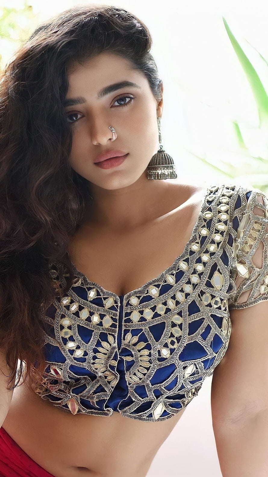 Kethika Sharma in Embellished Blue and Gold Traditional Blouse HD phone wallpaper