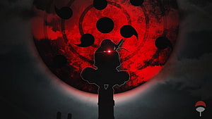 Itachi Uchiha Infinite Tsukuyomi Red Moon Eclipse Silhouette HD wallpaper
