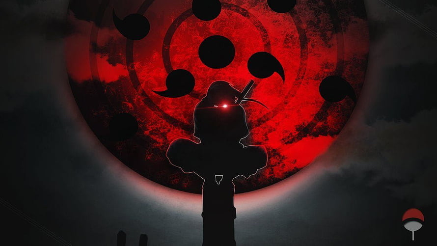 Itachi Uchiha Infinite Tsukuyomi Red Moon Eclipse Silhouette HD wallpaper