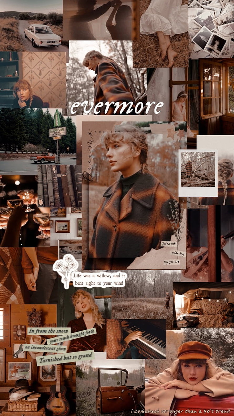 Taylor Swift Evermore Aesthetic Collage with Vintage Photos and Album Lyrics HD phone wallpaper