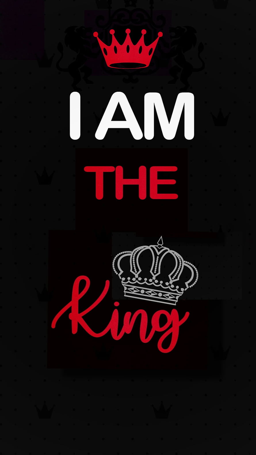 I Am The King Typography Wallpaper With Red And White Crowns On Black Background HD phone wallpaper