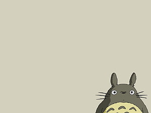 Totoro Peeking From Bottom Right Corner on Minimal Beige Background HD wallpaper