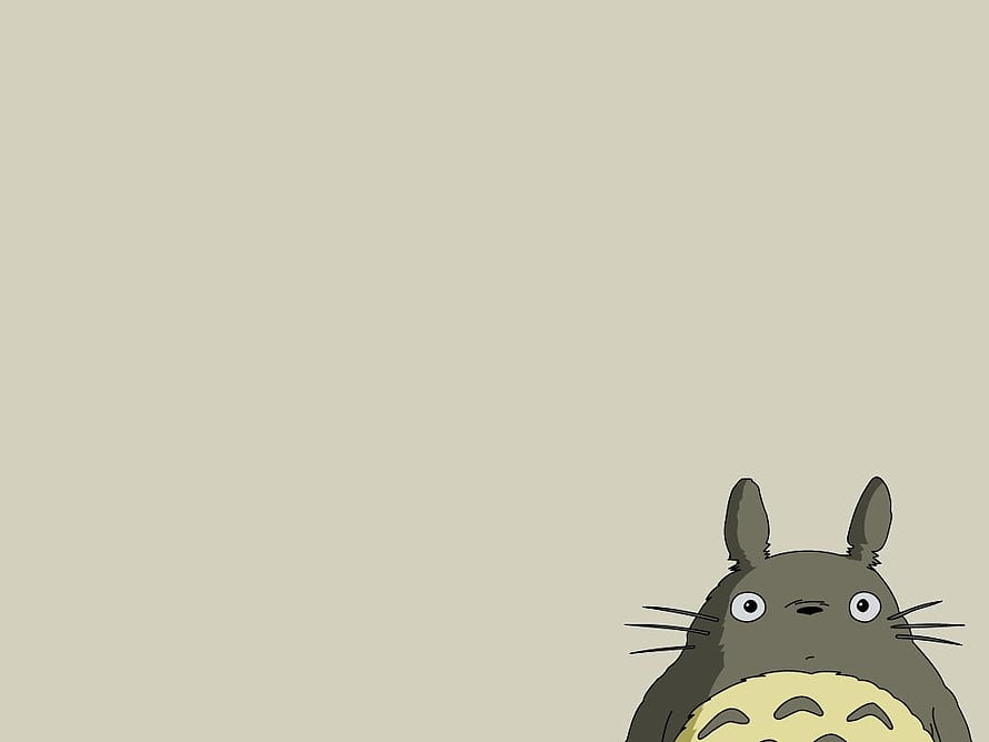 Totoro Peeking From Bottom Right Corner on Minimal Beige Background HD wallpaper