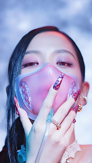 Jisoo from BLACKPINK in Pink Venom MV with translucent face mask and metallic nails HD phone wallpaper