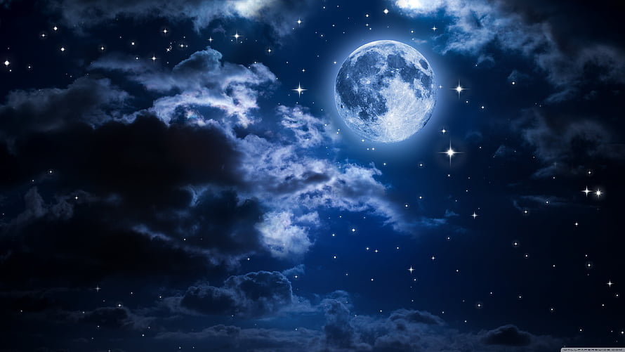 Full Moon Illuminating a Starry Night Sky with Dramatic Clouds HD wallpaper