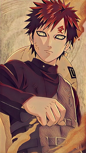Gaara from Naruto Anime Character Portrait with Sand Effects and Red Mark HD phone wallpaper