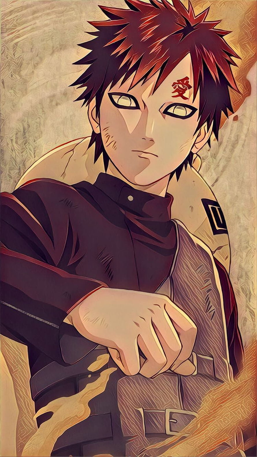 Gaara from Naruto Anime Character Portrait with Sand Effects and Red Mark HD phone wallpaper