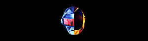 Daft Punk Helmet Artwork with Blue and Orange Geometric Facets on Black Background HD wallpaper