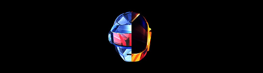 Daft Punk Helmet Artwork with Blue and Orange Geometric Facets on Black Background HD wallpaper