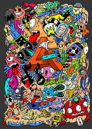 Funky Kart 4 Logo Artwork Featuring Colorful Cartoon Monsters and Characters HD phone wallpaper
