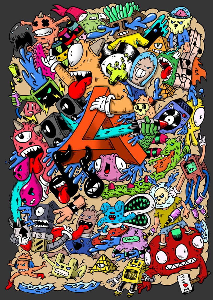 Funky Kart 4 Logo Artwork Featuring Colorful Cartoon Monsters and Characters HD phone wallpaper