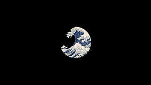 Minimalist Great Wave off Kanagawa Circular Artwork on Black Background HD wallpaper