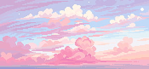 Pixel Art Pastel Sky With Pink Clouds And Sunset Horizon HD wallpaper