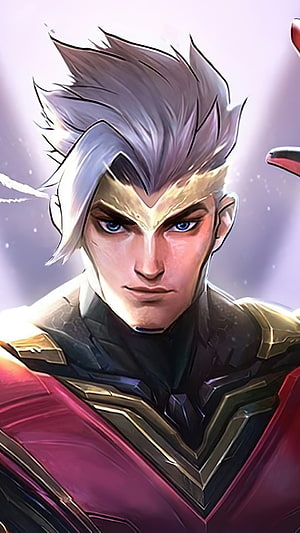 Chou Mobile Legends Character Portrait with Silver Hair and Gold Visor HD phone wallpaper