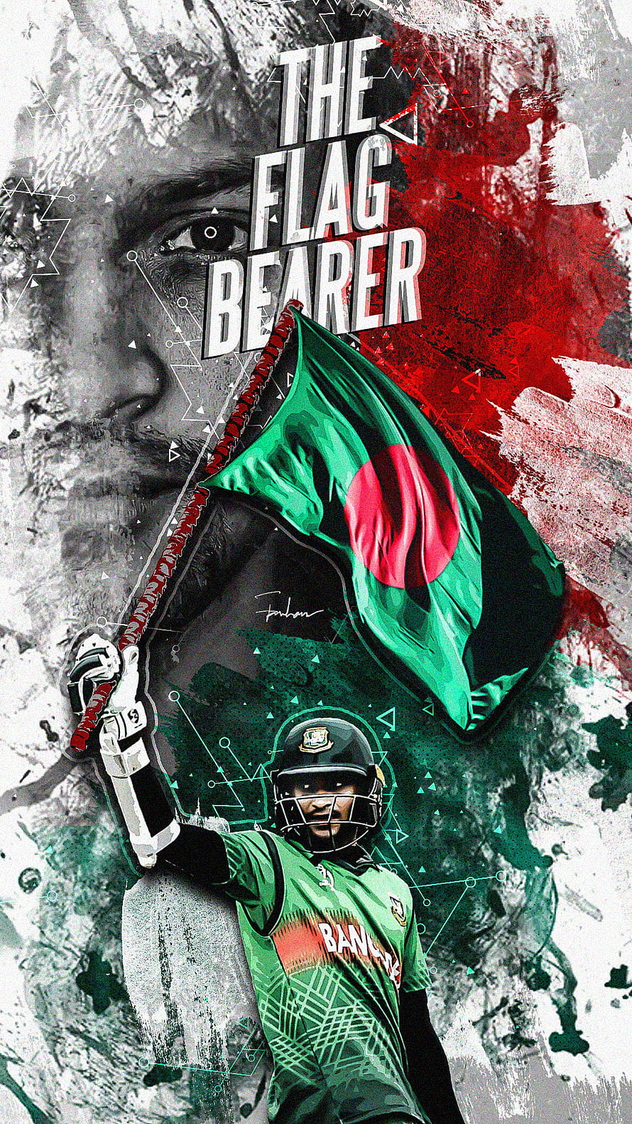 Shakib Al Hasan Holding Bangladesh Cricket Flag in Green Jersey HD phone wallpaper