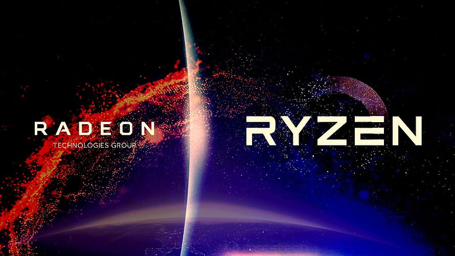 AMD Radeon and Ryzen Technologies Group Logo on Cosmic Background HD wallpaper