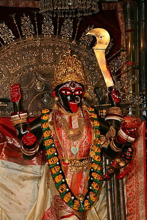 Kali Ma Hindu Goddess Statue with Sword and Garland HD phone wallpaper