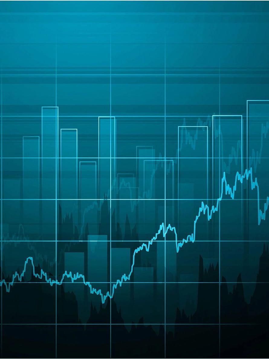 Abstract Stock Market Growth Chart with Rising Line Graph and Bar Data on Teal Background HD phone wallpaper