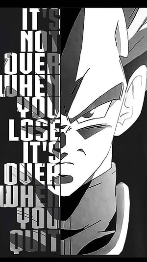 Vegeta Black and White Anime Portrait with Motivational Quote Overlay HD phone wallpaper
