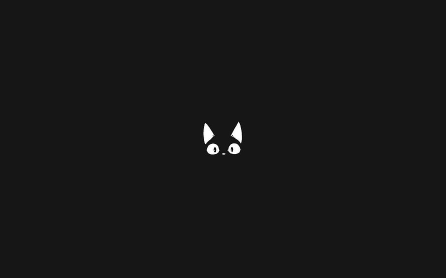 Minimalist White Cat Face Peeking From Dark Background Desktop Wallpaper HD wallpaper