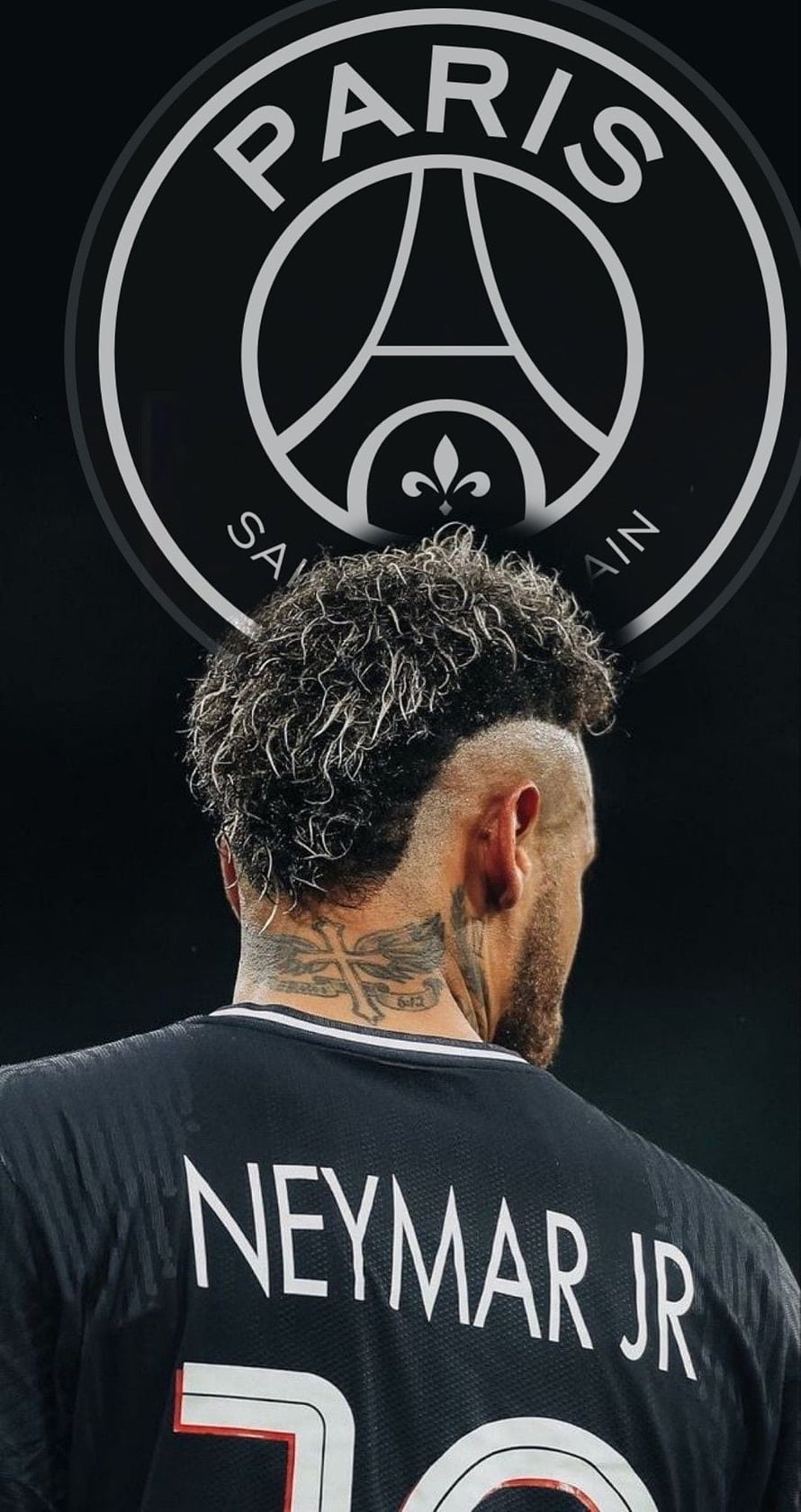 Neymar Jr PSG Black Jersey Back View with Paris Saint-Germain Crest HD phone wallpaper
