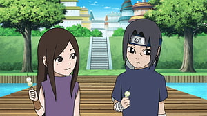 Izumi Uchiha and Itachi Uchiha Enjoying Dango in the Hidden Leaf Village HD wallpaper