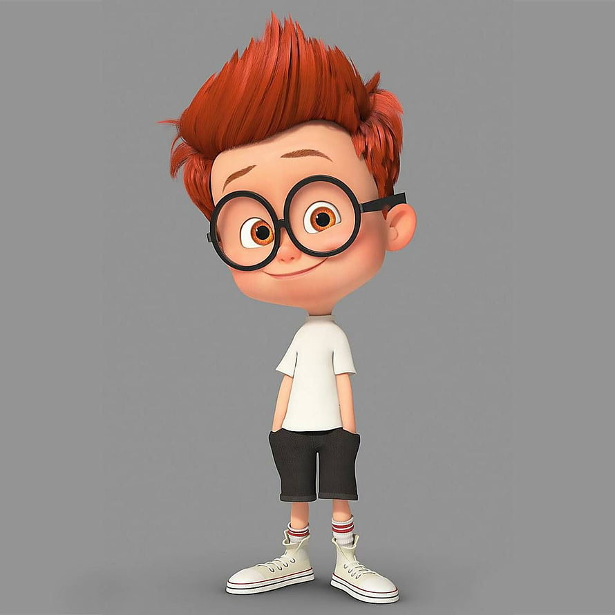3D Render of a Cute Boy with Red Hair and Glasses Standing on Gray Background HD phone wallpaper