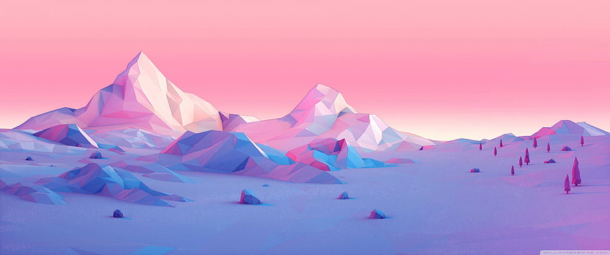 Low Poly Pink and Purple Mountain Landscape Digital Art Wallpaper HD wallpaper