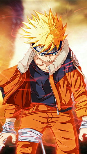 Naruto Uzumaki in Sage Mode with Orange Jacket and Red Chakra Aura Anime Wallpaper HD phone wallpaper