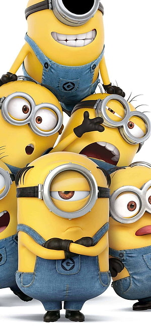 Group of Minions with Expressive Faces and Blue Overalls HD phone wallpaper