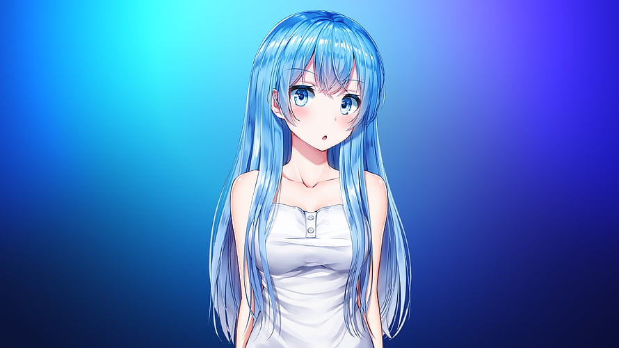 Anime Girl With Long Blue Hair And White Dress Portrait HD wallpaper