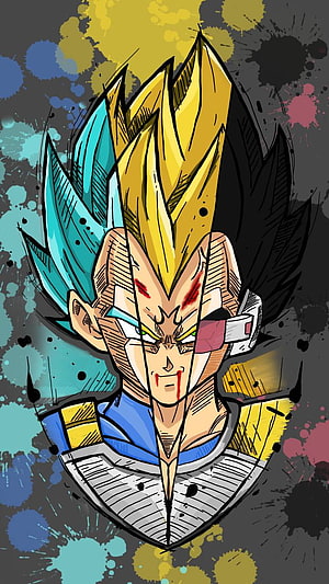 Vegeta Dragon Ball Z Anime Portrait with Split Hair Colors and Splatter Background HD phone wallpaper