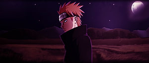 Pain from Naruto Standing Under a Purple Moonlit Night Sky HD wallpaper