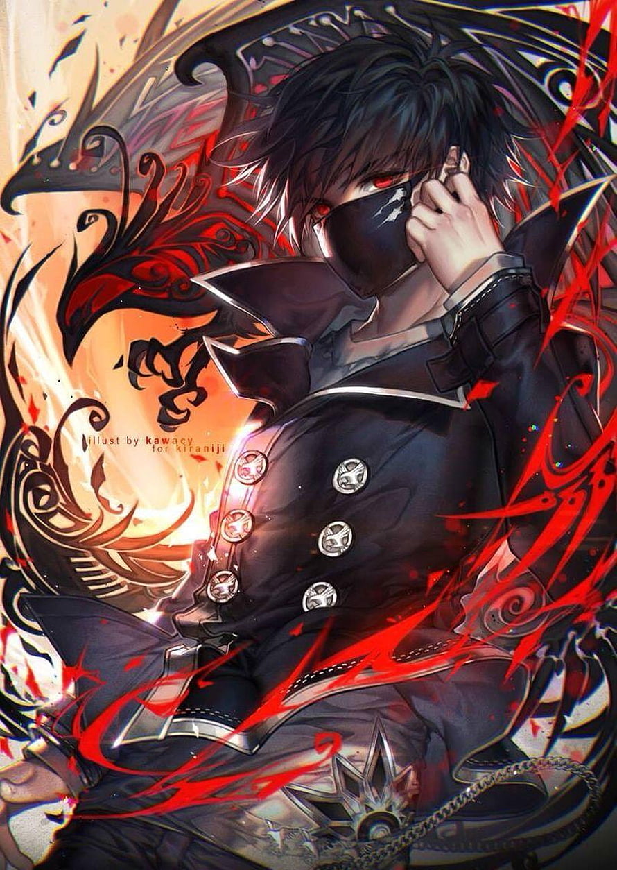 Anime Male Character With Red Eyes And Black Mask In Dark Coat With Red Energy Swirls HD phone wallpaper