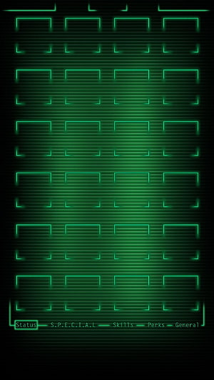 Pip Boy Green Holographic Interface with Status and Skills Menu Display HD phone wallpaper