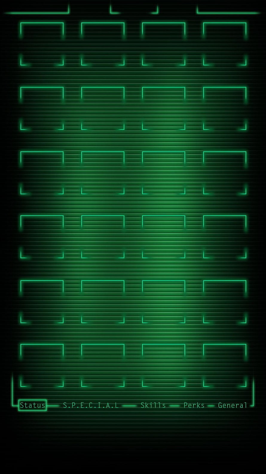 Pip Boy Green Holographic Interface with Status and Skills Menu Display HD phone wallpaper