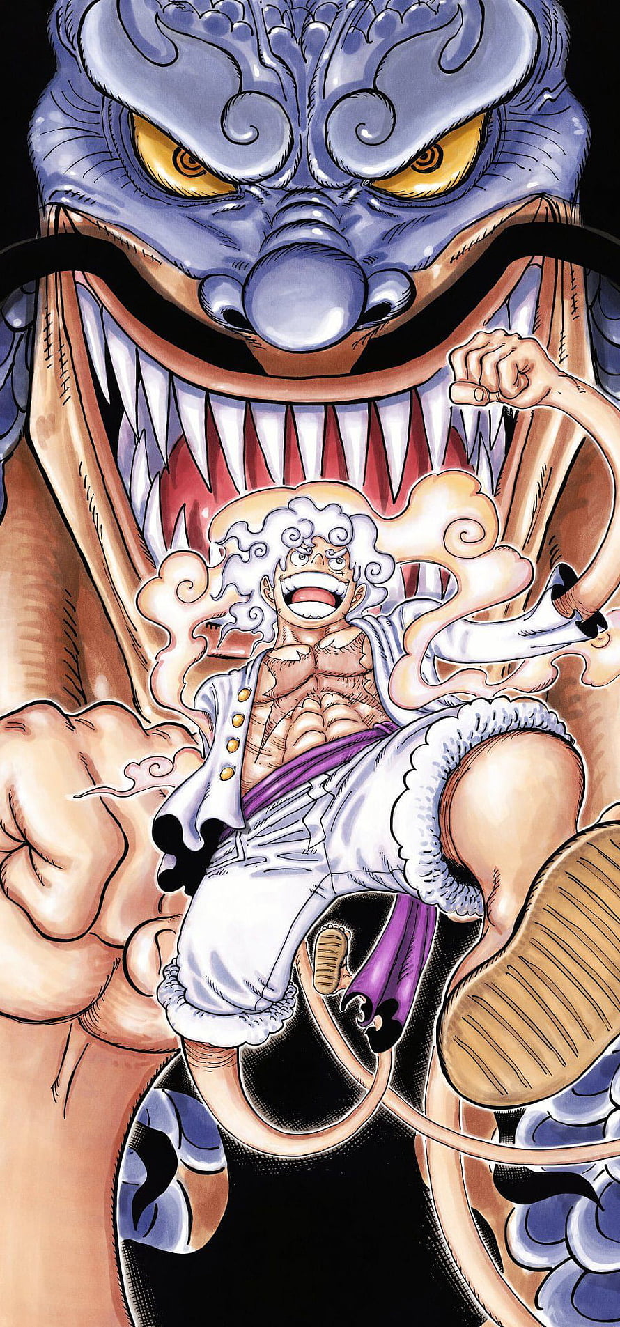 One Piece Luffy Gear Five and Kaido Wano Country Manga Illustration HD phone wallpaper