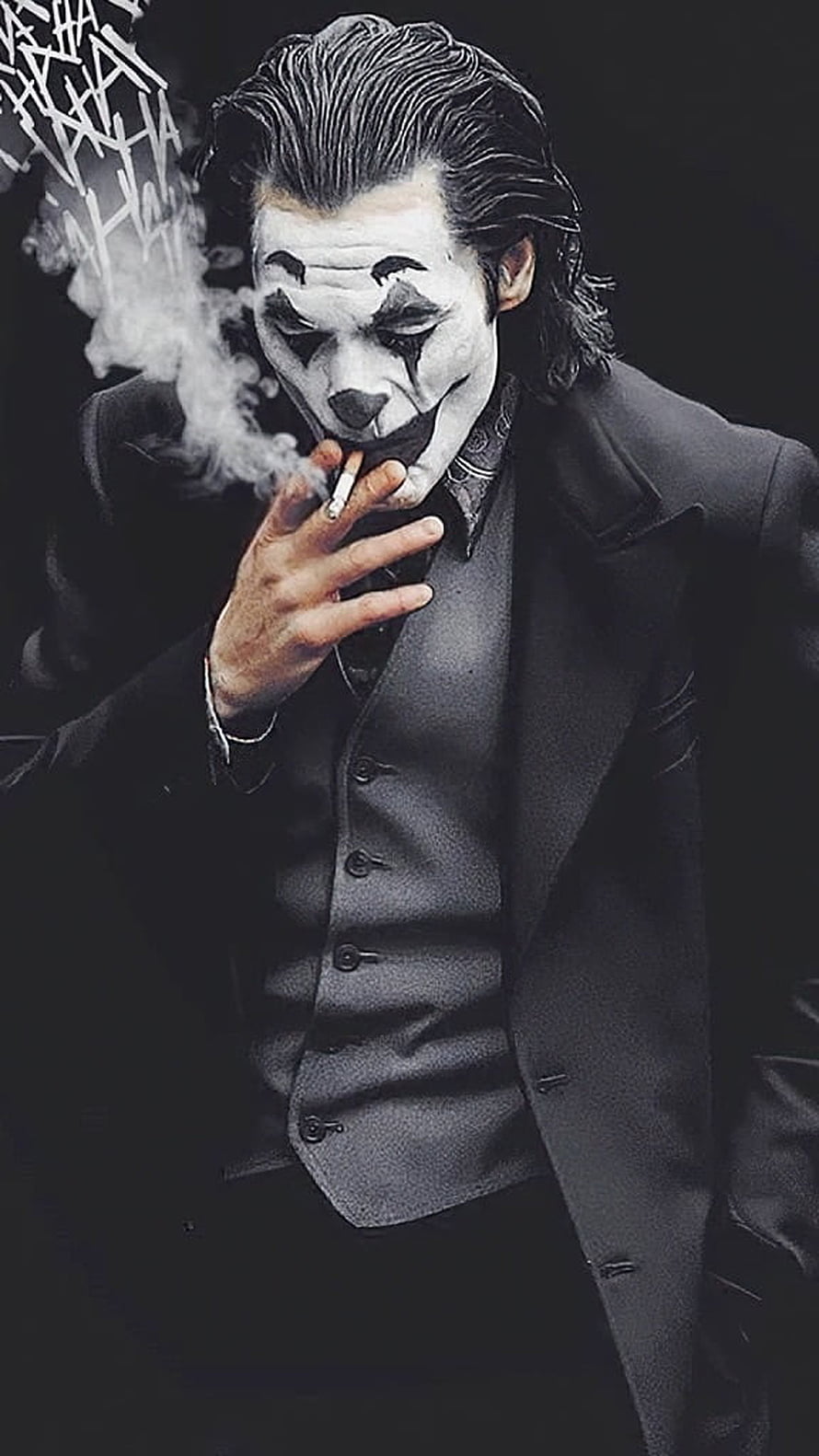 Joker Character Portrait Smoking Cigarette in Dark Suit HD phone wallpaper