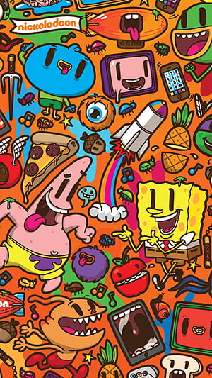 SpongeBob and Patrick Doodle Art Wallpaper with Nickelodeon Characters HD phone wallpaper