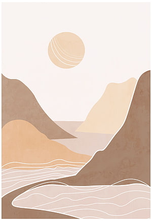 Minimalist Abstract Landscape with Terracotta Hills and Sun HD phone wallpaper