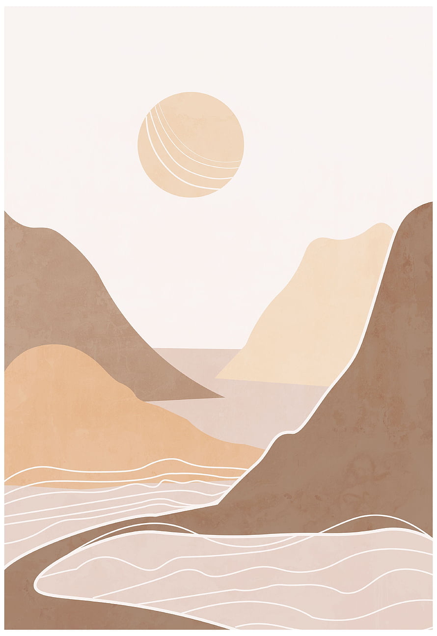 Minimalist Abstract Landscape with Terracotta Hills and Sun HD phone wallpaper