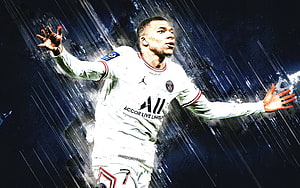 Kylian Mbappé in Paris Saint-Germain Kit With Dramatic Water Splash Effect HD wallpaper